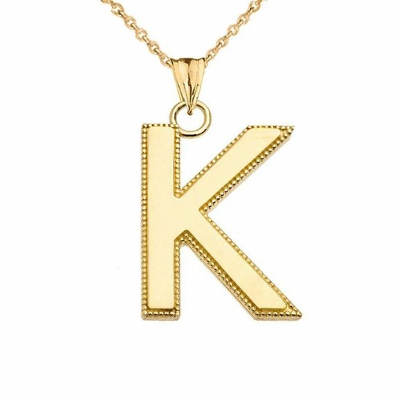 10k solid Gold Small Initial Letter K Pendant Necklace
